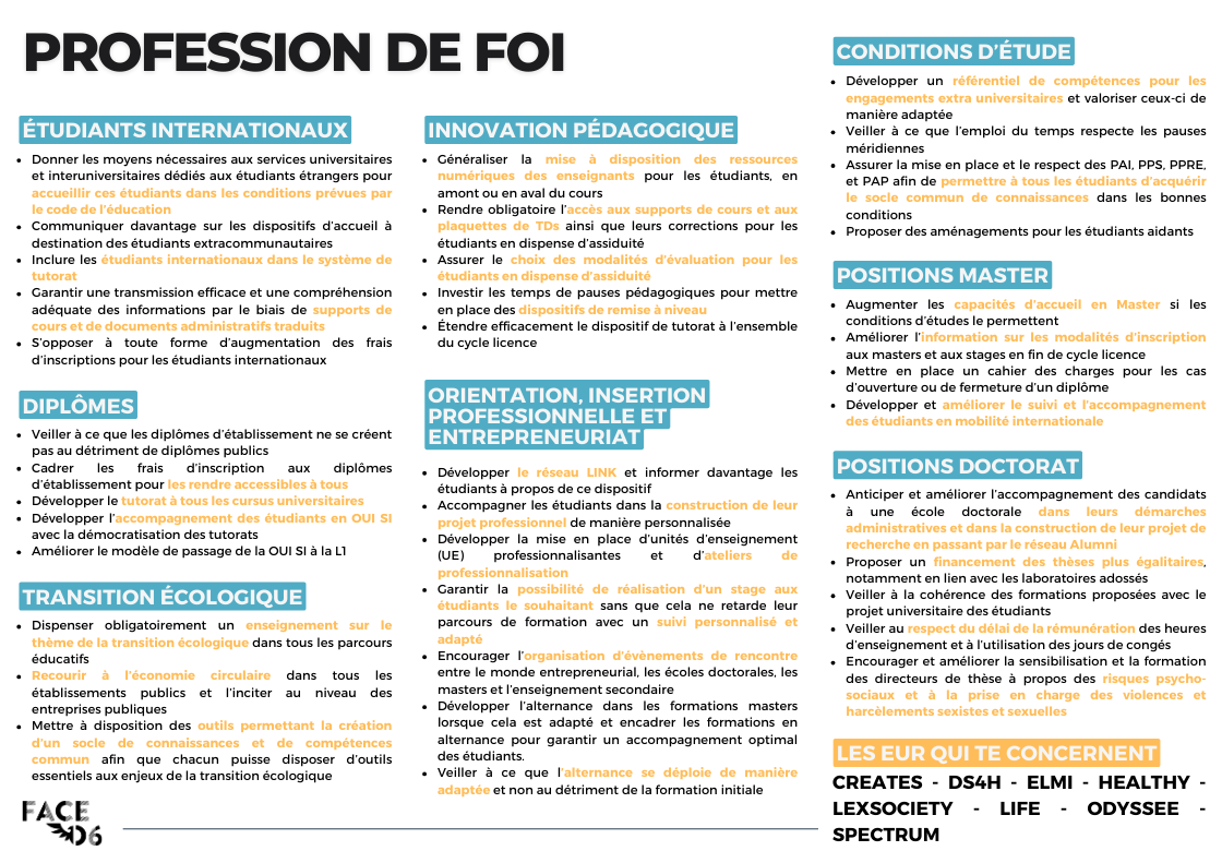 Profession de foi FACE06 pour les élections EUR